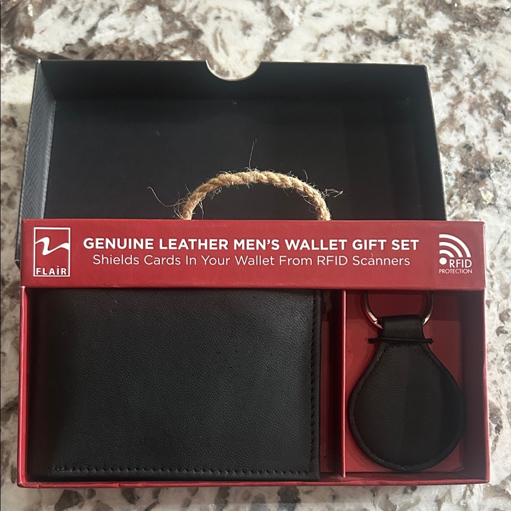 Black Leather Men's Wallet Gift Set